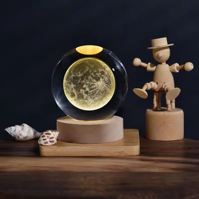 Кристаллическая лампа USB Светлая 3D-искусство Кристаллический шар Яркое стекло Ночной свет Столовая лампа