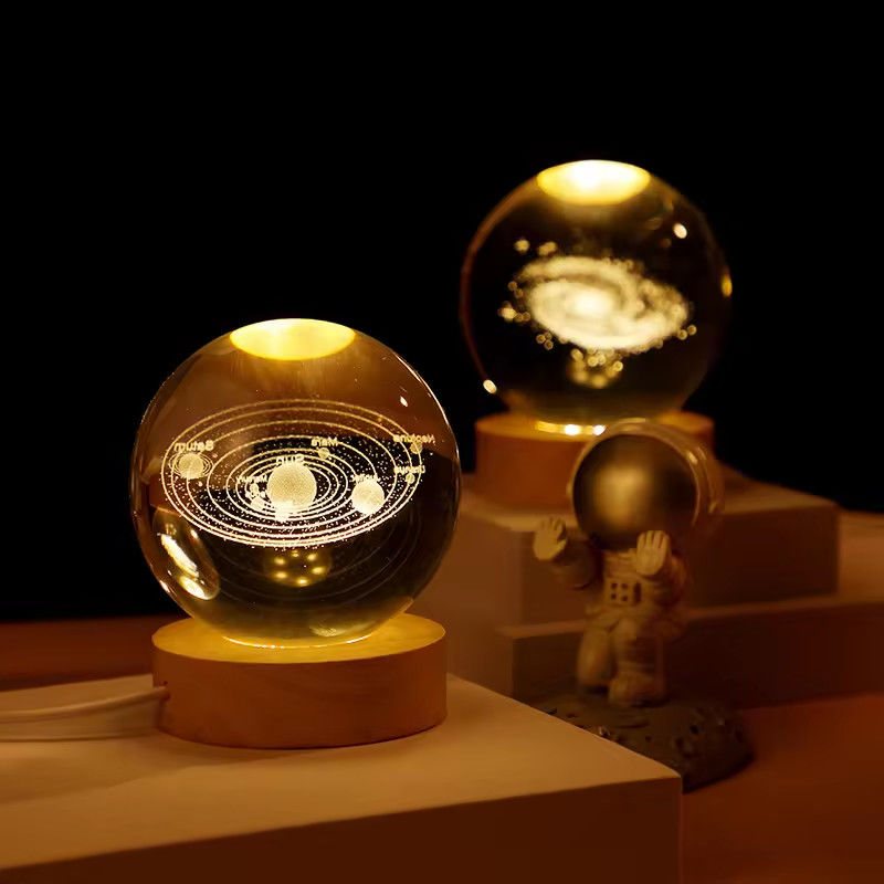 Кристаллическая лампа USB Светлая 3D-искусство Кристаллический шар Яркое стекло Ночной свет Столовая лампа